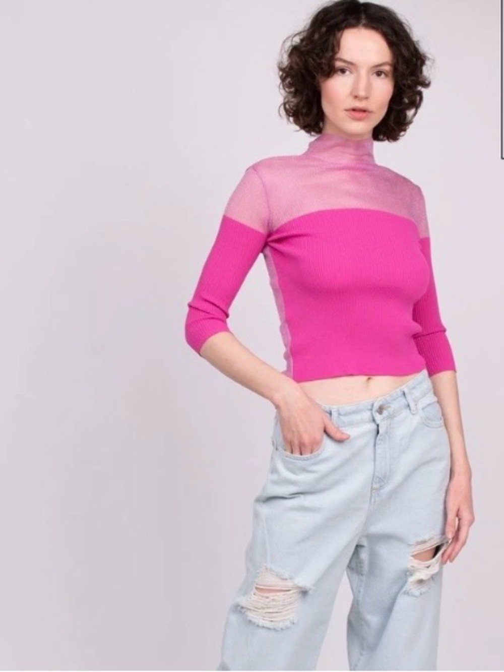 Pinko knit sheer bow tie back top